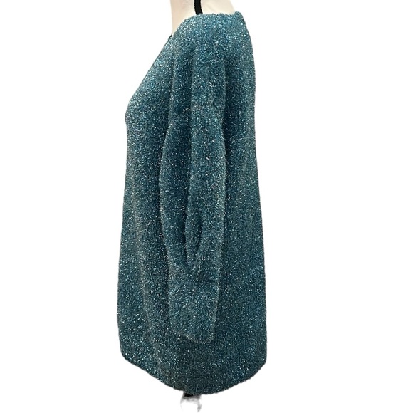 Lucky Chouette Sweater V-Neck Blue Silver Shiny Tinsel Sparkly Large Korea - Picture 4 of 15
